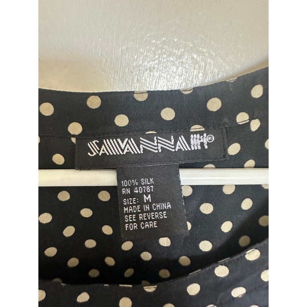 Savannah Silk Polka Dot Sleeveless Blouse Black Tan Scoop Neck Top Womens M - Picture 2 of 3